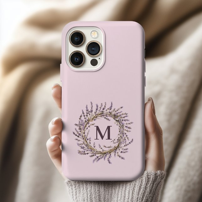 Custom Lavender Wreath Monogram Mum Wedding Bridal iPhone Case (Custom Lavender Floral Wreath Monogram Initial | Mother's Day | Wedding | Bridesmaid Phone Case Gift)