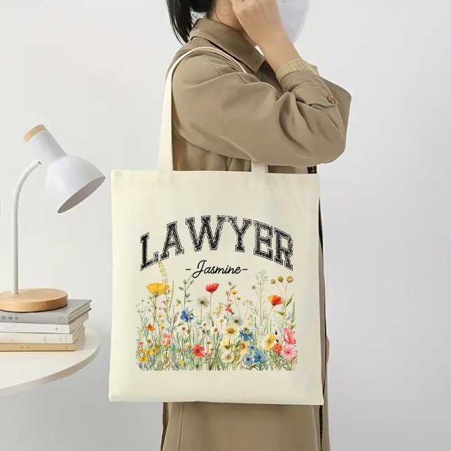 Custom Law School Graduation Bag, Gift for Lawyer Tote Bag (personalized name tote, wildflowers lawyer bag, graduation gift for lawyer, law student gift, )