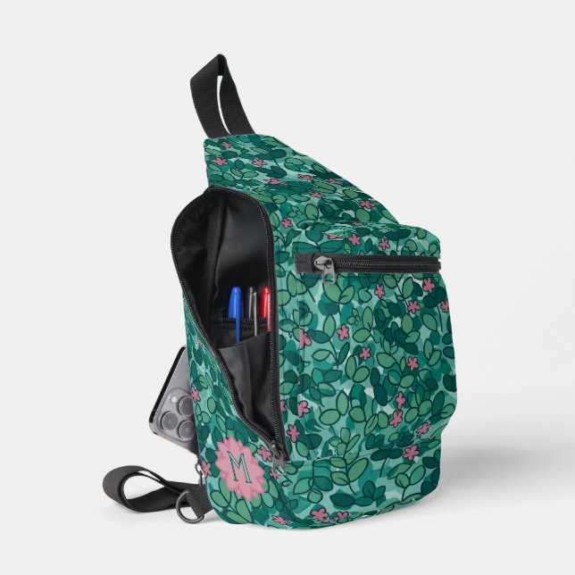 Custom Leaf Cluster with Tiny Flowers Sling Bag (Open)