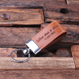 Custom Leather Engraved Light Brown Keychain