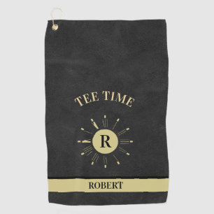 Custom Leather Texture Tee Time Monogram Name Golf Towel