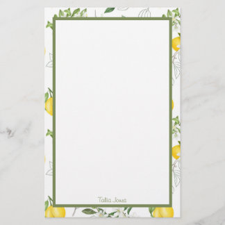 Custom Lemon and Flower Stationery Paper