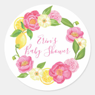 Custom Lemon Floral Wreath Thank You Favour Classic Round Sticker