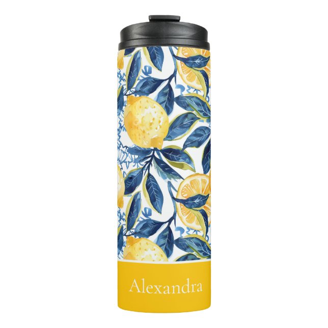 Custom Lemon Pattern Water Bottle with Name (Front)