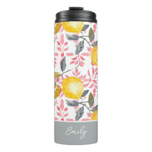 Custom Lemon Pattern Water Bottle with Name
