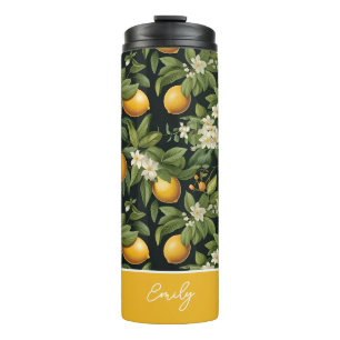 Custom Lemon Pattern Water Bottle with Name