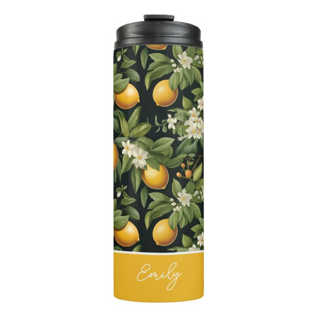 Custom Lemon Pattern Water Bottle with Name (Front)