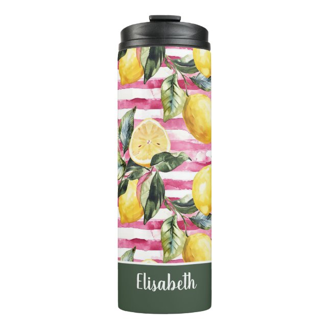 Custom Lemon Pattern Water Bottle with Name (Front)