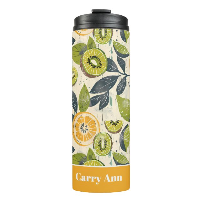 Custom Lemon Pattern Water Bottle with Name (Front)