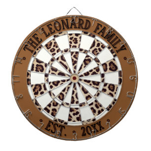 Custom Leopard Animal Print, White, Brown, Black Dartboard