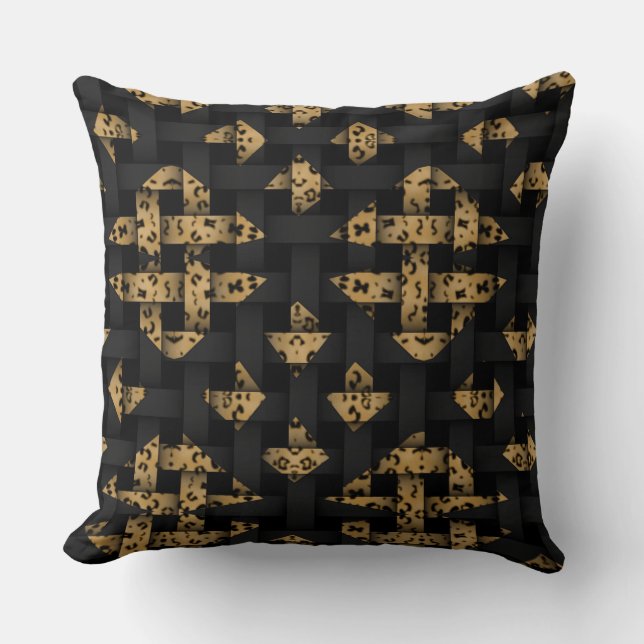 Custom Leopard Black Lattice Woven Diamond Pillow (Front)