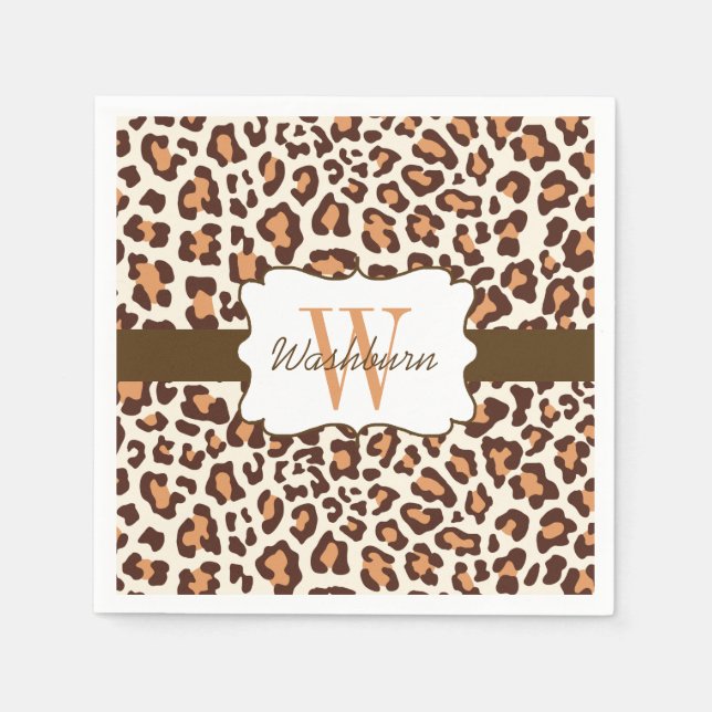 Custom Leopard Brown Tan Cream Cocktail Napkin (Front)