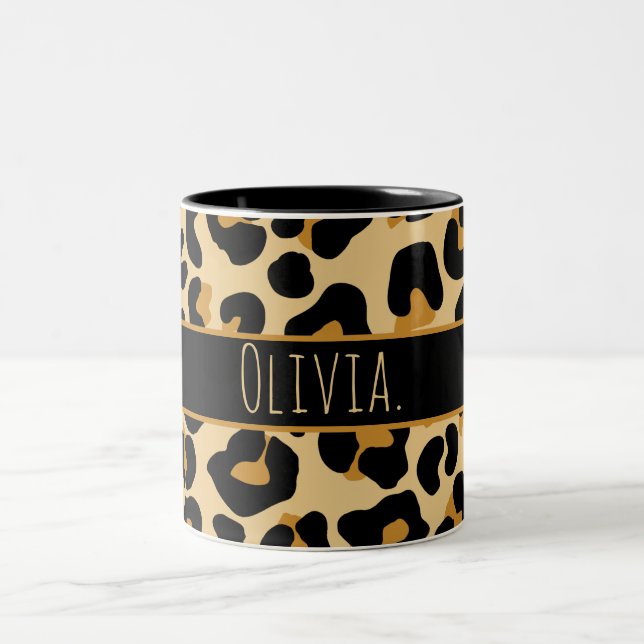 Custom Leopard Classic Modern Print Classic   Two- Two-Tone Coffee Mug (Center)