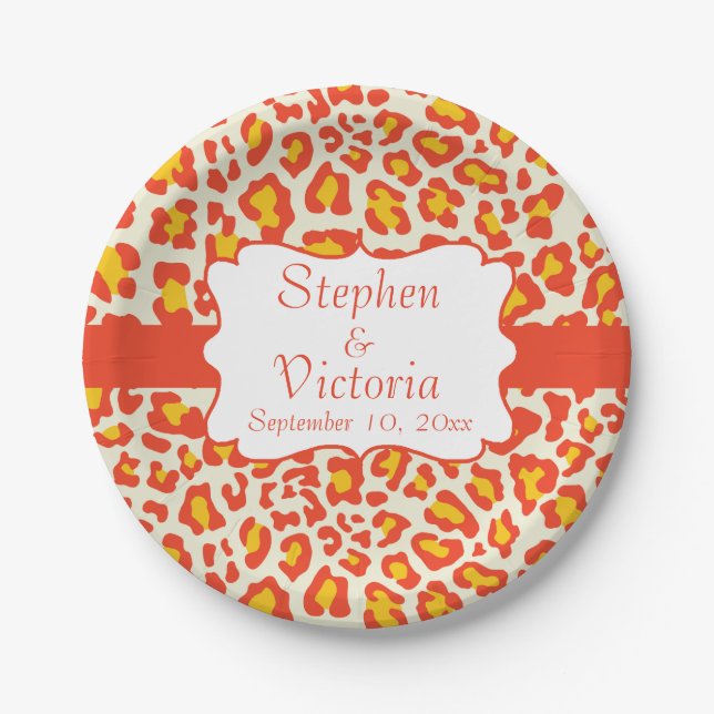 Custom Leopard Orange Yellow White Paper Plates (Front)