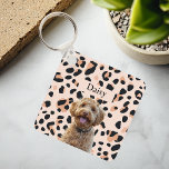 Custom Leopard Print Dog Photo with Name Key Ring<br><div class="desc">Carry a piece of your beloved pet with you wherever you go with our Custom Leopard Print Dog Photo with Name Keychain! This stylish keychain features a chic leopard print design, personalised with a photo of your dog and their name, making it a unique and fashionable accessory. Perfect for dog...</div>