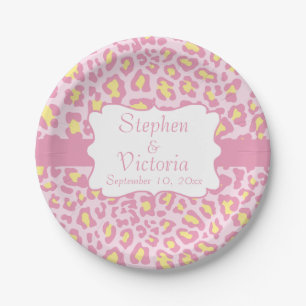 Custom Leopard Print Pink and Yellow Paper Plates