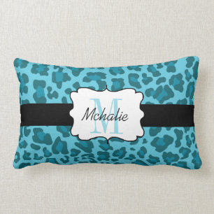 Custom Leopard Print Shades of Blue Lumbar Pillow