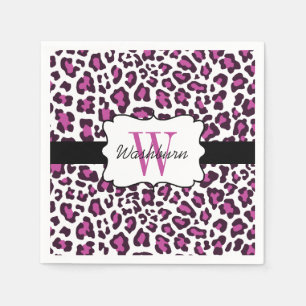 Custom Leopard Purple Black White Cocktail Napkin