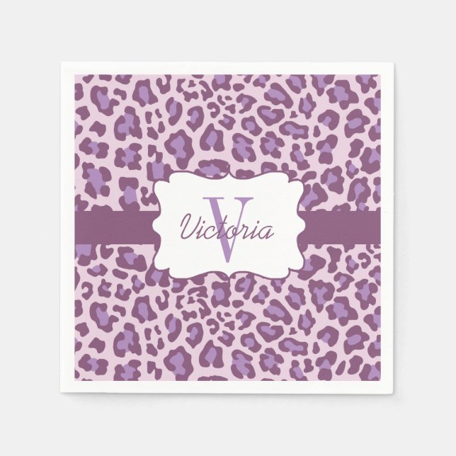 Custom Leopard Purple Lavender Cocktail Napkin (Front)
