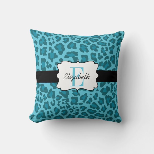 Custom Leopard Shades of Blue Throw Pillow (Front)