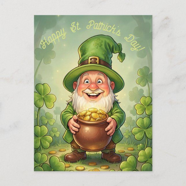 Custom Leprechaun Gnome Happy St. Patrick's Day  Postcard (Front)