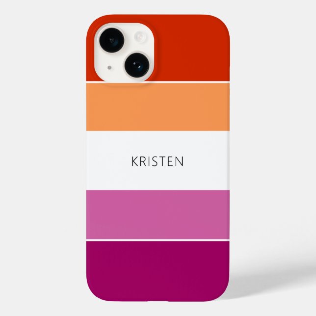 Custom Lesbian Flag Colours Stripes With Name Case-Mate iPhone Case (Back)