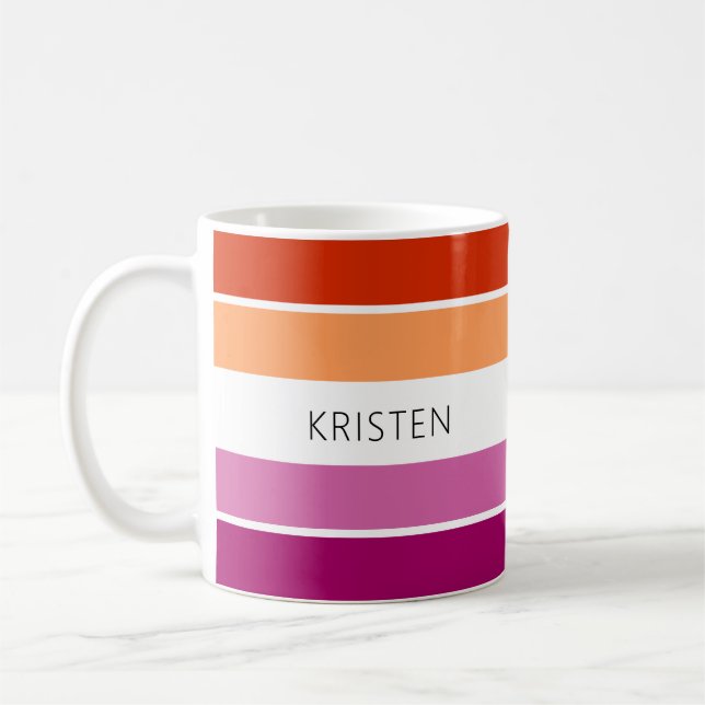 Custom Lesbian Flag Colours Stripes With Name  Coffee Mug (Left)