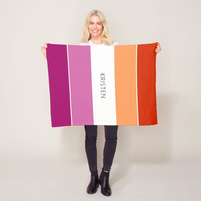 Custom Lesbian Flag Colours Stripes With Name Fleece Blanket (In Situ)