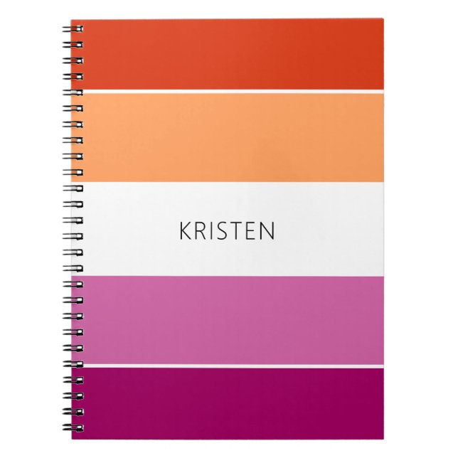 Custom Lesbian Flag Colours Stripes With Name Notebook (Front)
