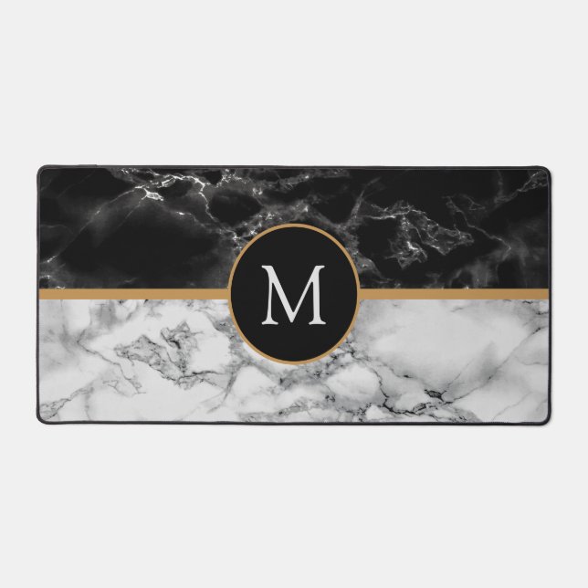 Custom Letter Black White Marble Desk Mat (Front)