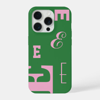 Custom Letter, Colour Pop Monogram, Green & Pink iPhone 15 Pro Case