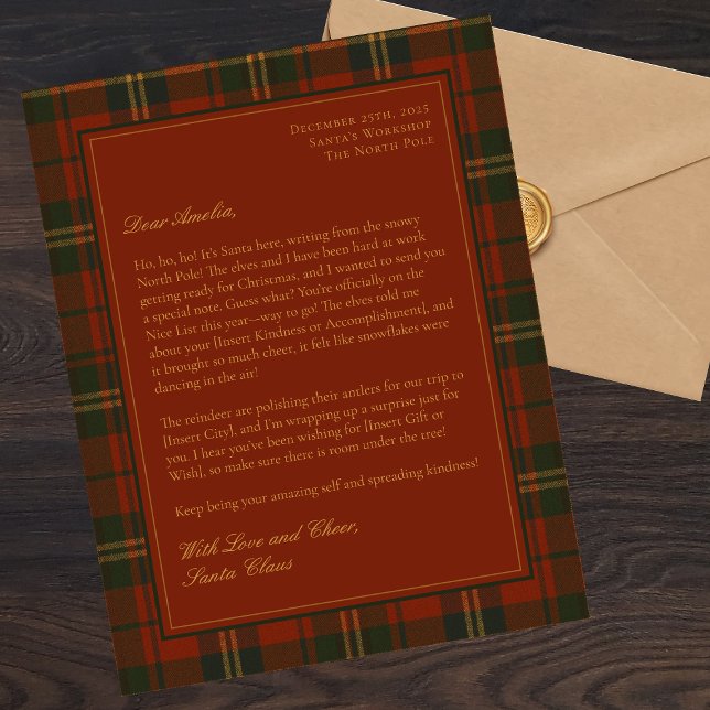 Custom Letter from Santa for Kids Christmas Plaid (Creator Uploaded)