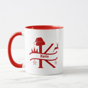 Custom Letter K Name Christmas Monogram Mug