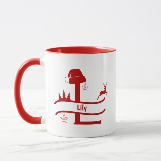 Custom Letter L Name Christmas Monogram Mug (Left)