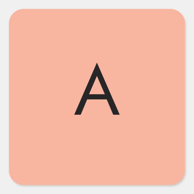 Custom Letter Monogram Peach  Square Sticker (Front)