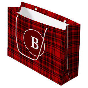 CUSTOM LETTER RED CHECKERED PLAID  LARGE GIFT BAG