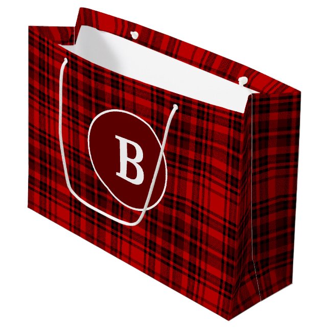 CUSTOM LETTER RED CHECKERED PLAID  LARGE GIFT BAG (Front Angled)