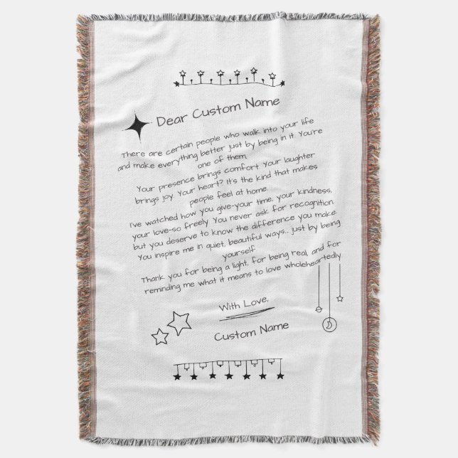 Custom Letter to a Beautiful Person Throw Blanket (Front Vertical)