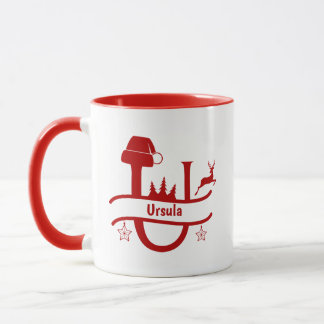 Custom Letter U Name Christmas Monogram Mug