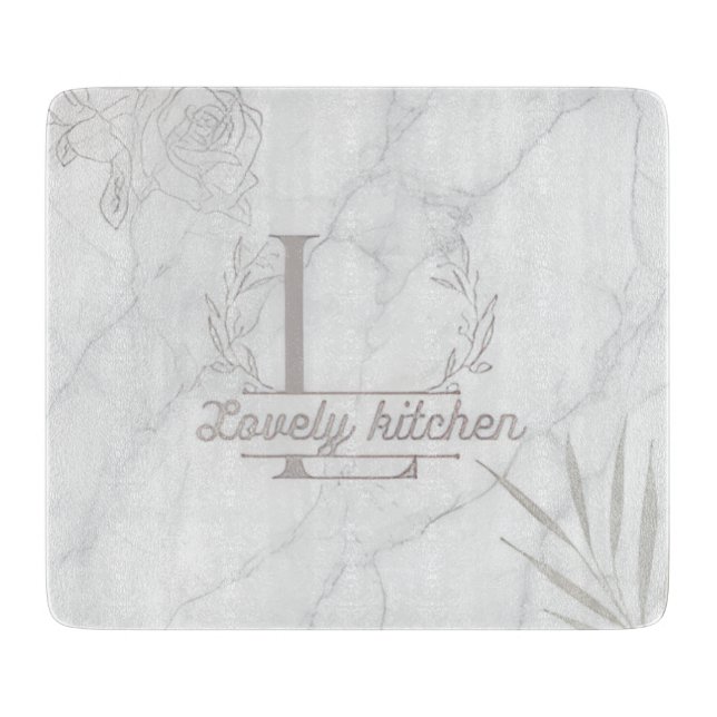 Custom Letter White and Gray Marble Cutting Board (Front)