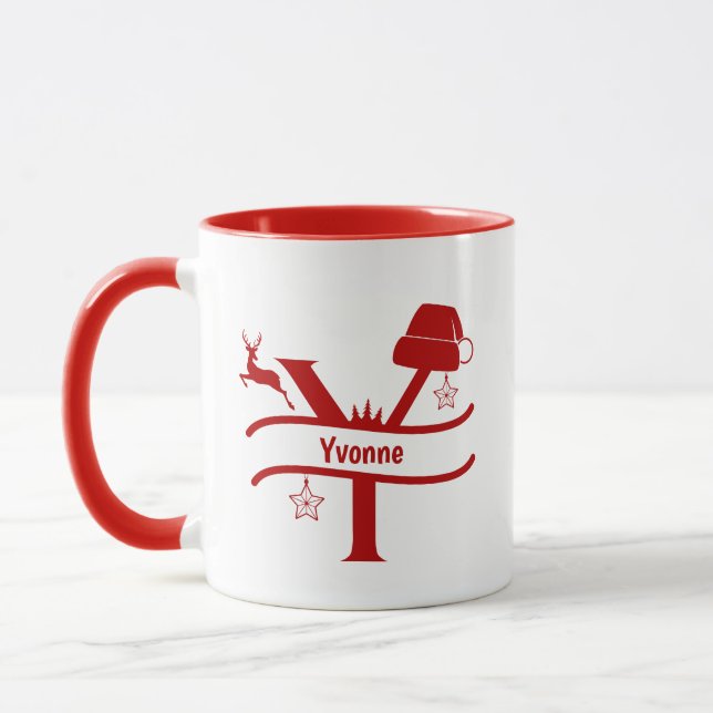 Custom Letter Y Name Christmas Monogram Mug (Left)