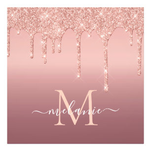 Custom Letter Your Name Rose Gold Glitter Poster
