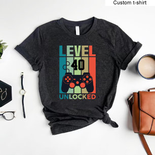 Custom Level 40 Unlocked Video Gamer 40th Birthday T-Shirt