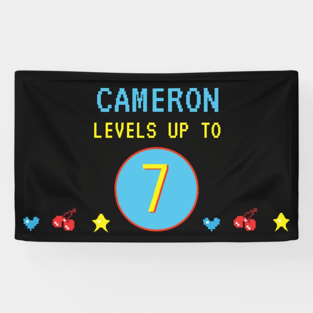 Custom Level Up Custom Video Gamer 7th Birthday Banner (Horizontal)