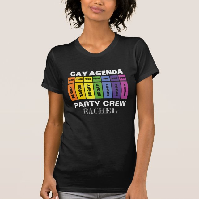 Custom LGBT Party Crew Gay Agenda Rainbow T-Shirt (Front)