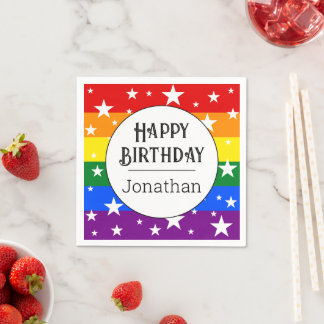 Custom LGBTQ Rainbow Birthday Party Name Napkin