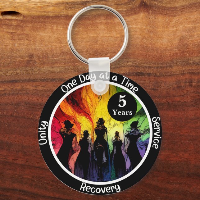 Custom LGBTQ Witchy Recovery Milestone Gift Key Ring (Front)