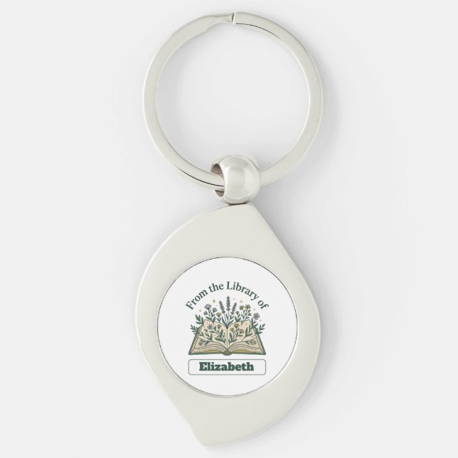 Custom Library of Name Floral Leaf Keychain (Front)