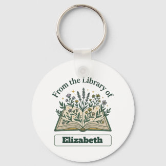 Custom Library of Name Floral Round Keychain