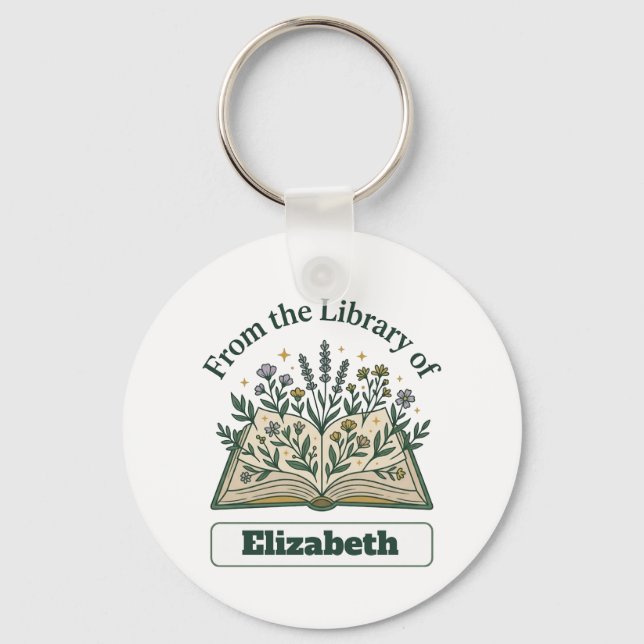 Custom Library of Name Floral Round Keychain (Front)